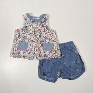 Blu & Blu Little Me Outfit Baby Girls Size 0-6m Blue Floral Shorts Tank Top